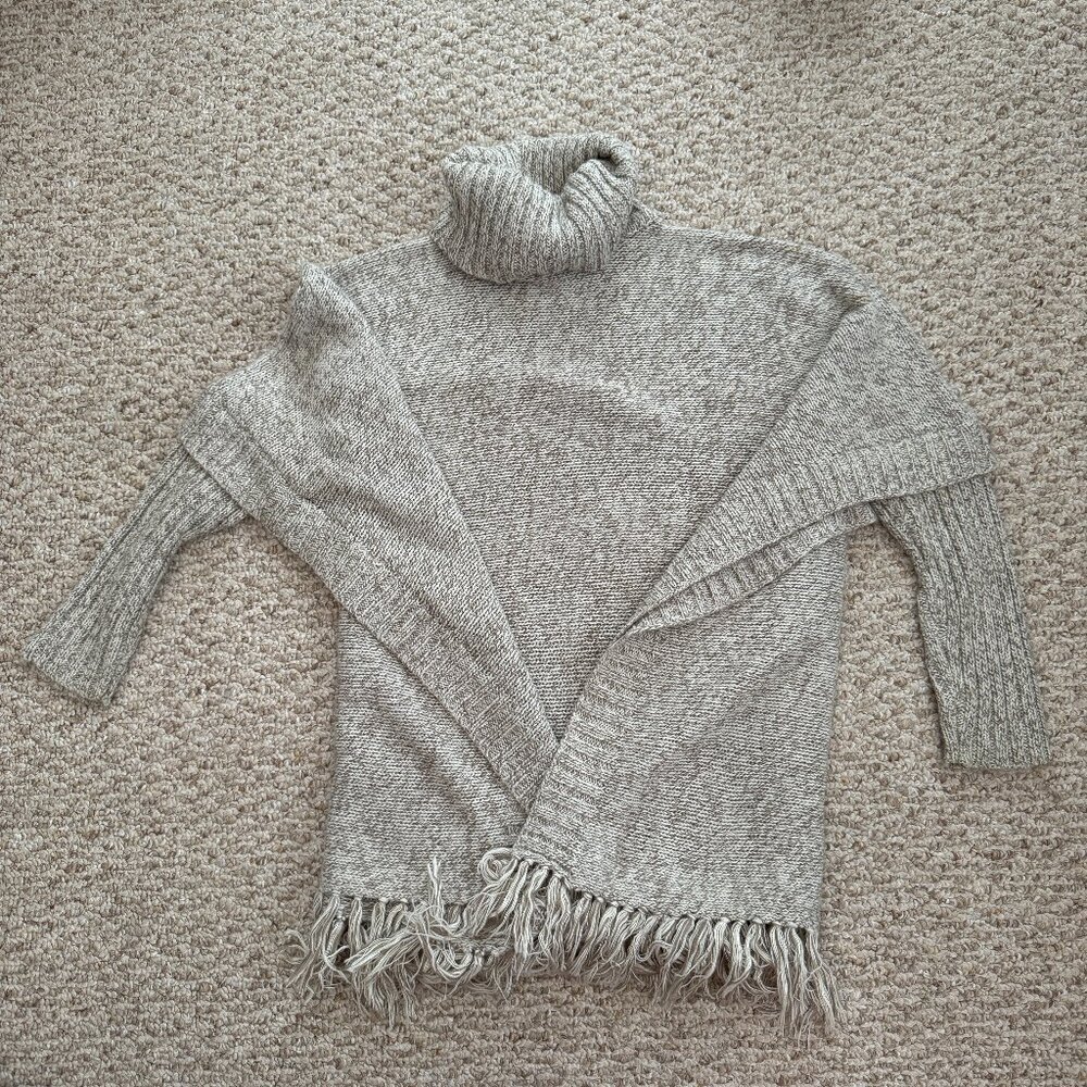 Ardene Turtleneck Sweater Poncho Fringe Long Sleeve S/P‎ Sand Hobo